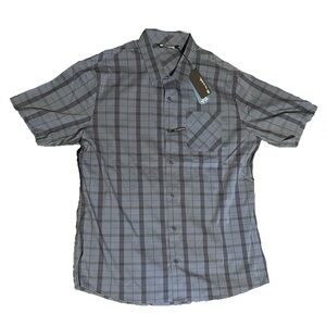 Travis Mathew Blue Plaid Button Shirt Mens Extra Large Short Sleeve Stretch NWT